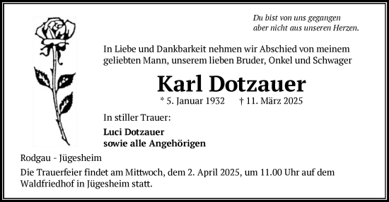 Todesanzeige von Karl Dotzauer von OF