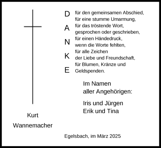 Todesanzeige von Kurt Wannemacher von OF