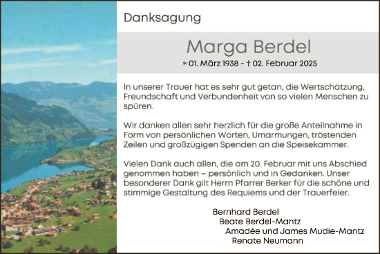 Todesanzeige von Marga Berdel von OF