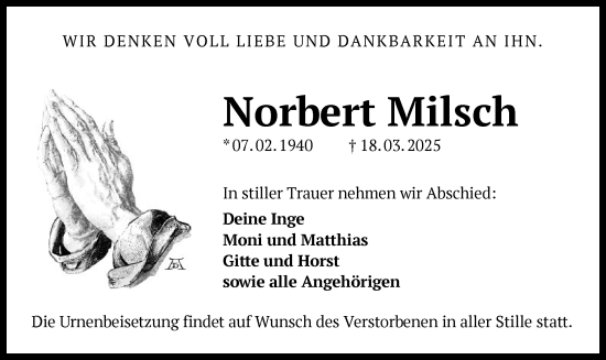 Todesanzeige von Norbert Milsch von OF