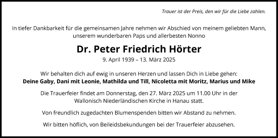 Todesanzeige von Peter Friedrich Hörter von OF