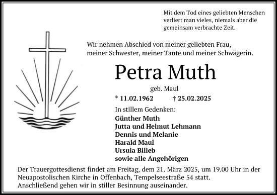 Todesanzeige von Petra Muth von OF