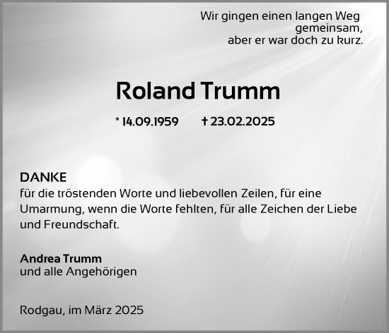 Todesanzeige von Roland Trumm von OF
