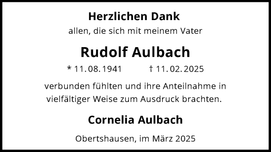 Todesanzeige von Rudolf Aulbach von OF