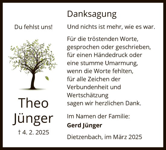 Todesanzeige von Theo Jünger von OF