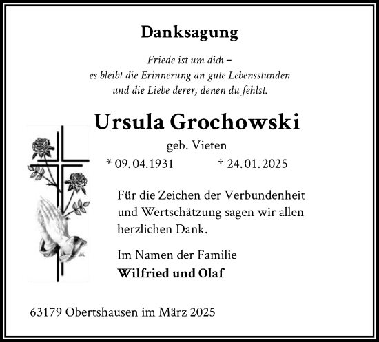 Todesanzeige von Ursula Grochowski von OF