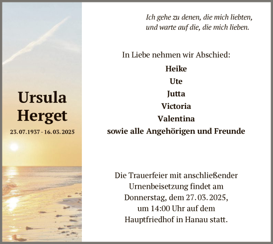 Todesanzeige von Ursula Herget von OF