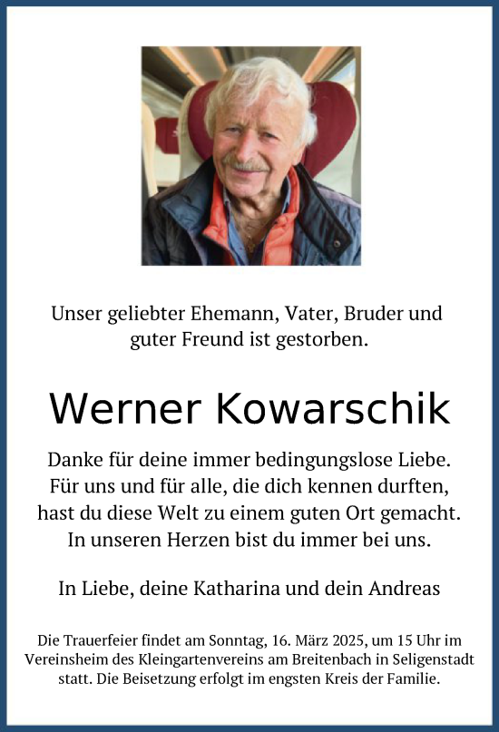 Todesanzeige von Werner Kowarschik von OF