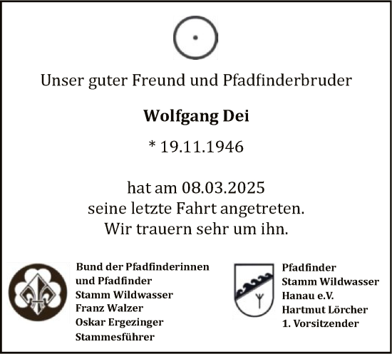 Todesanzeige von Wolfgang Dei von OF