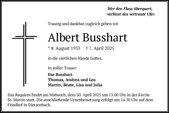 Todesanzeige von Albert Busshart von OF