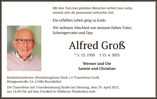 Todesanzeige von Alfred Groß von OF