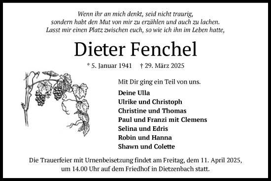 Todesanzeige von Dieter Fenchel von OF