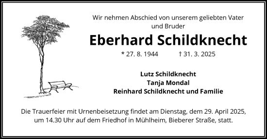 Todesanzeige von Eberhard Schildknecht von OF