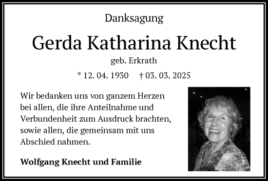 Todesanzeige von Gerda Katharina Knecht von OF