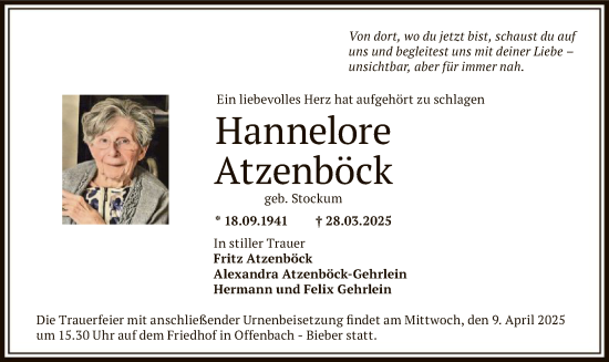 Todesanzeige von Hannelore Atzenböck von OF