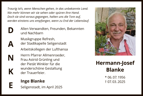 Todesanzeige von Inge Blanke von OF