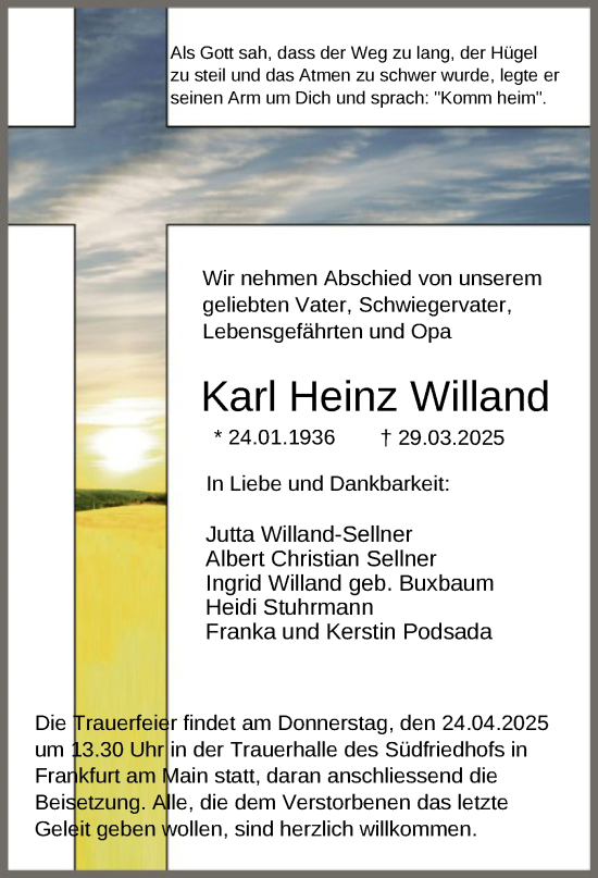 Todesanzeige von Karl Heinz Willand von OF