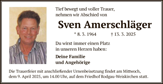 Todesanzeige von Sven Amerschläger von OF