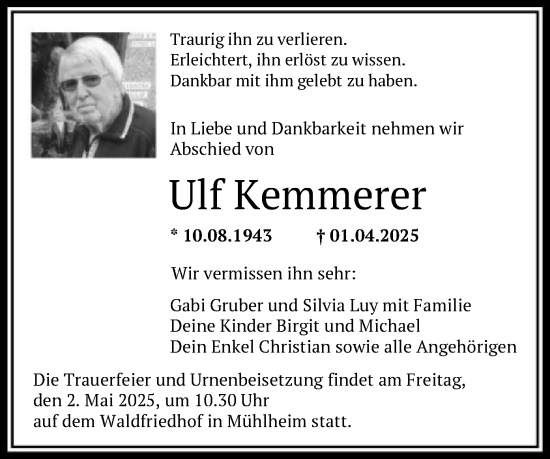 Todesanzeige von Ulf Kemmerer von OF