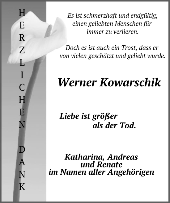 Todesanzeige von Werner Kowarschik von OF