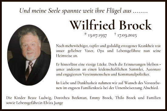 Todesanzeige von Wilfried Brock von OF