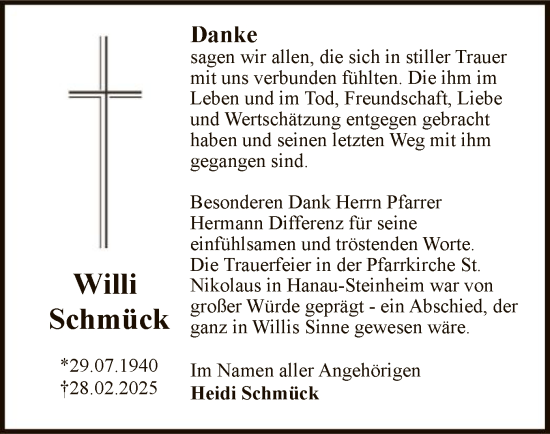 Todesanzeige von Willi Schmück von OF