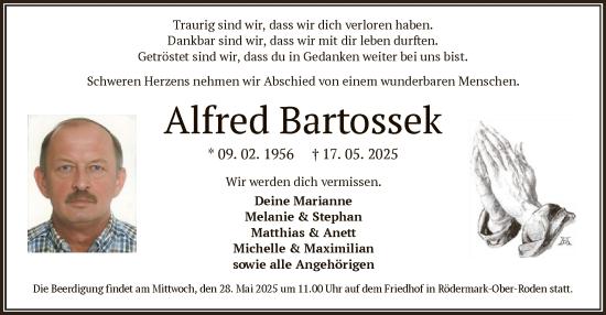 Todesanzeige von Alfred Bartossek von OFOP