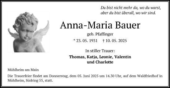 Todesanzeige von Anna-Maria Bauer von OFOP