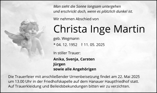 Todesanzeige von Christa Inge Martin von OF