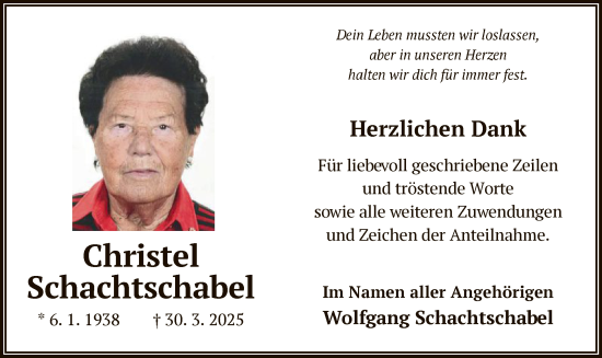 Todesanzeige von Christel Schachtschabel von OF