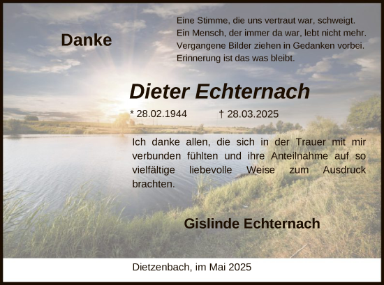 Todesanzeige von Dieter Echternach von OF