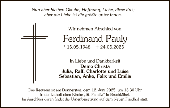 Todesanzeige von Ferdinand Pauly von OFHA