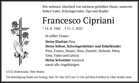 Todesanzeige von Francesco Cipriani von OF0L