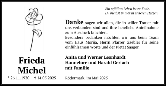 Todesanzeige von Frieda Michel von OF0L