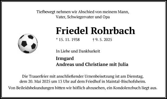 Todesanzeige von Friedel Rohrbach von OF