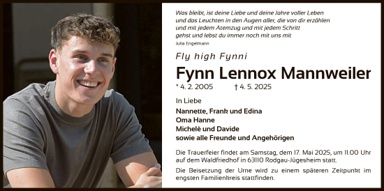 Todesanzeige von Fynn Lennox Mannweiler von OF