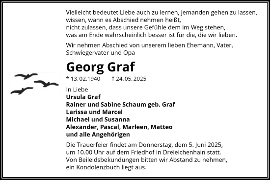 Todesanzeige von Georg Graf von OFOP