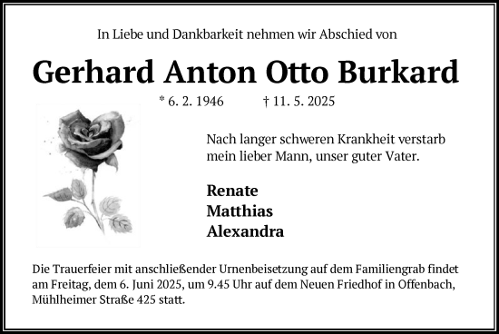 Todesanzeige von Gerhard Anton Otto Burkard von OFOP