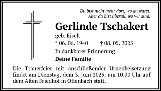 Todesanzeige von Gerlinde Tschakert von OFOP
