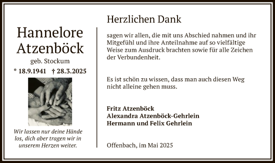 Todesanzeige von Hannelore Atzenböck von OF