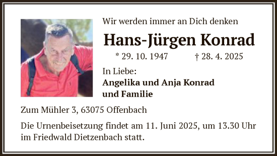 Todesanzeige von Hans-Jürgen Konrad von OFOP