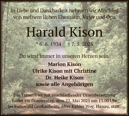 Todesanzeige von Harald Kison von OF