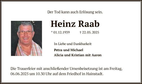 Todesanzeige von Heinz Raab von OF0L