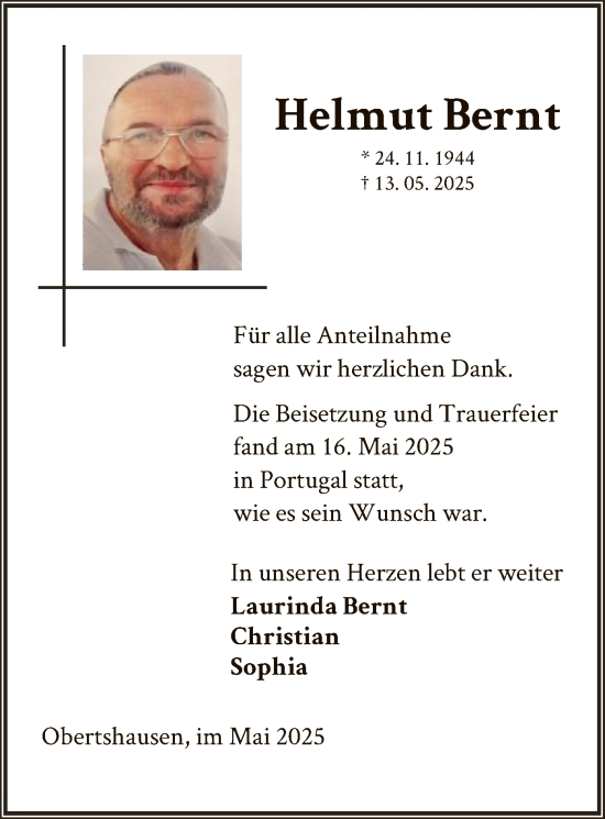 Todesanzeige von Helmut Bernt von OFOP