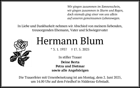 Todesanzeige von Hermann Blum von OFHA