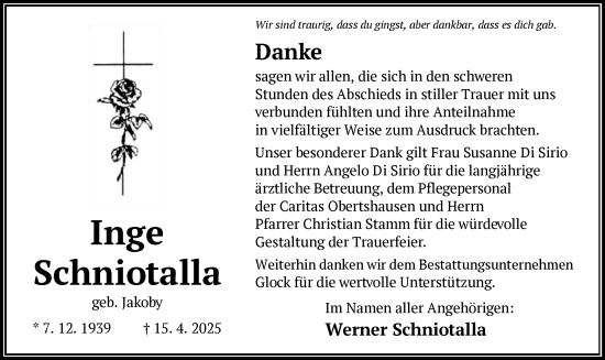Todesanzeige von Inge Schniotalla von OF