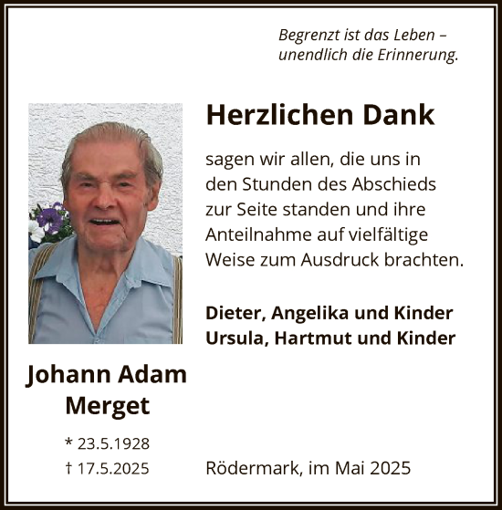 Todesanzeige von Johann Adam Merget von OF0L