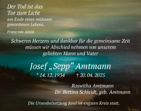 Todesanzeige von Josef Amtmann von OF