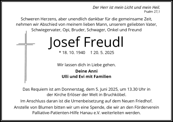 Todesanzeige von Josef Freudl von OFHA