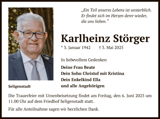Todesanzeige von Karlheinz Störger von OFOP
